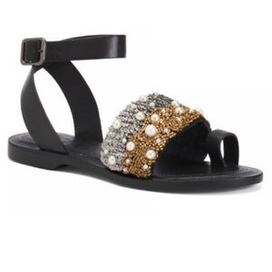 FREE PEOPLE SUN PEAKS EMBELLISHED SANDALS BLACK 38=8